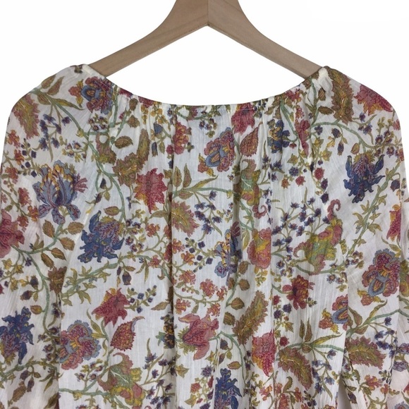 CHAPS Blouse Top Floral Peasant Elastic Scoop Neck Sheer Lightweight Size Small - Picture 5 of 10